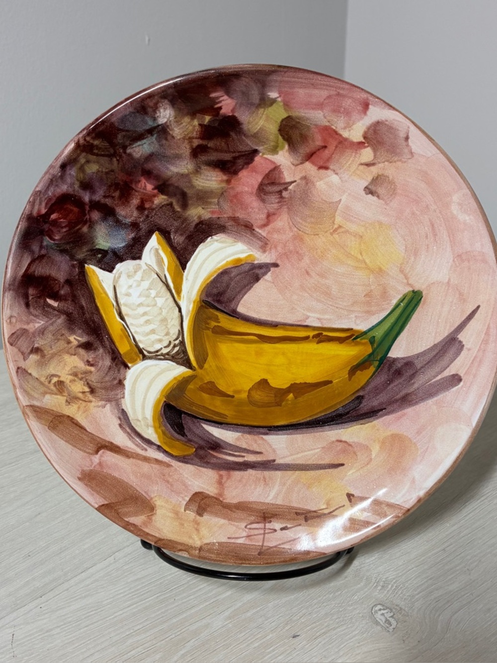 Vintage Peasant Village Italian Pottery Hand Painted Fruit Banana 8.25" Plate